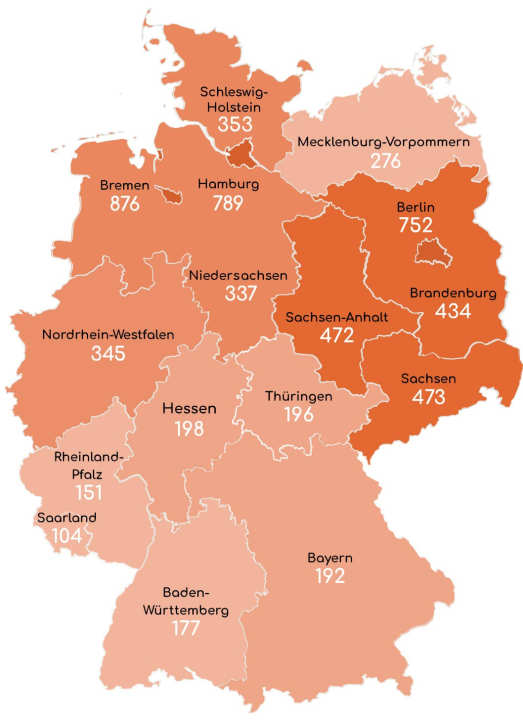 Zahl der Fahrraddiebstähle je 100 000 Einwohner im Jahr 2021.