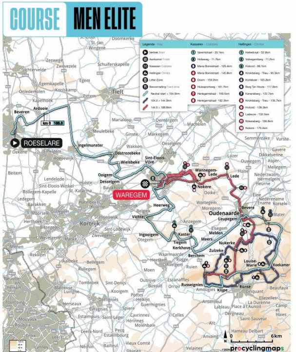 Die Strecke von Dwars door Vlaanderen 2024