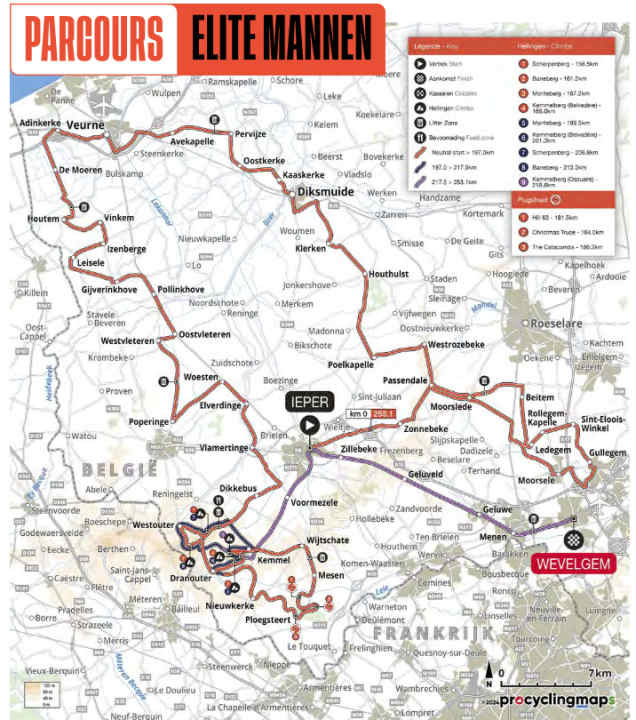 Die Strecke von Gent-Wevelgem 2024 (Männer)
