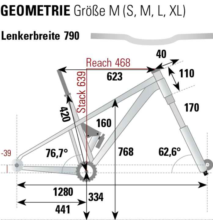 Die Geometriedaten des Canyon Strive CFR LTD aus dem BIKE-Testlabor. Die Werte basieren auf der Rahmengröße L.