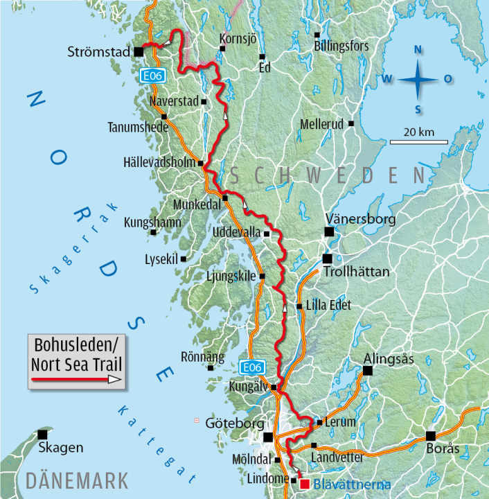   Der Bohusleden Trail erstreckt sich über 27 Etappen von Göteborg nach Strömstad.