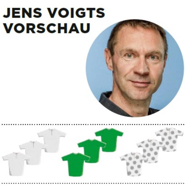 Diese Bedeutung misst Jens Voigt der 17. Etappe für Gelb, Grün und Bergtrikot zu - je mehr farbige Trikots, desto größer die Bedeutung.