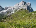 Das Tal von Lungiarü ist exemplarisch für die Ladiner Dolomiten: Aus plüschigen Almwiesen schießen die mächtigen Felswände des Puez-Geisler-Massivs wie Pilze empor.