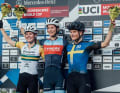 Short-Track-Podium: 1. Jolanda Neff (Mitte), 2. Rebecca McConnell (links), 3. Jenny Rissveds