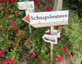 Ein Schnapsbrunnen? Wir halten uns lieber rechts, sonst endet die Tour bevor sie begonnen hat.