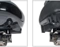 Kraftschluss: Neben der Steifigkeit der Sohle muss für eine optimale Kraftübertragung auch der Kontakt zum Pedalkörper gegeben sein. Bei Gaerne (Bild rechts) und Vaude sitzt das Profil nicht satt auf dem Pedalkörper auf, der Schuh kann leicht kippeln. Ein enger Kontakt (z. B. Giant, Bild links) erhöht die Kontaktfläche, kann aber das Einklicken erschweren.