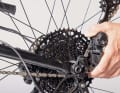 Hat das Bike eine Kettenschaltung, schalten Sie aufs kleinste Ritzel und drücken Sie das Schaltwerk ganz nach hinten, damit die Achse im Ausfallende freiliegt.