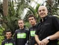 Vorreiter: Dave Brailsford (ganz rechts) hat ab 2010 beim Team Sky mit Fahrern wie Ben Swift, Bradley Wiggins und Geraint Thomas (von links) das Prinzip der Marginal Gains verfolgt