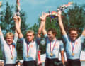 1988 feierte Uwe Ampler (r.) mit Jan Schur, Maik Landsmann und Mario Kummer außerdem Gold im Mannschaftszeitfahren über 100 Kilometer bei den Olympischen Spielen in Seoul.