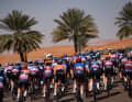 Ein paar Palmen stehen auch am Wegesrand, doch viel ist Wüste und Stadt: 2024 steigt die 2. Auflage der UAE Tour Women.