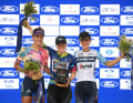 2023 gewann Charlotte Kool mit zwei Etappensiegen die RideLondon Classique vor Chloe Dygert (l.) und Lizzie Deignan.