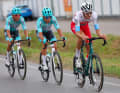Drei Ausreißer setzen sich ab: Andrea Pietrobon (Polti-Kometa), Alessandro Tonelli (VF Group-Bardiani CSF - Faizane) und Manuele Tarozzi (VF Group-Bardiani CSF - Faizane)