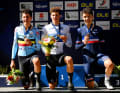 2021 gewinnt Uijtdebroeks (links im Bild) im gleichen Wettbewerb in Trento (Italien) Silber hinter Alec Segaert (Belgien/Mitte) und vor Eddy Le Huitouze (Frankreich/rechts)