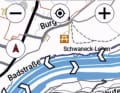 Informationsdichte des Garmin Edge 840: Aufgezeichnete Streckenverläufe neben Gewässern.