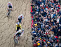 Drei Belgier und ein Niederländer in Action beim Duinencross in Koksijde: Michael Vanthourenhout, Mathieu van der Poel, Wout van Aert und Laurens Sweeck.