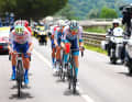 Zu Beginn der 1. Etappe der Tour de France setzten sich sieben Fahrer ab: Mit dabei war auch Matej Mohoric (rechts)