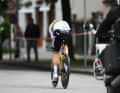Immer zu erkennen: Remco Evenepoel auf seinem goldenen Zeitrad mit den Weltmeisterstreifen