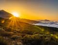 Blick zum Teide und ins Orotava-Tal. Sonnenuntergang im Parque Nacional del Teide.