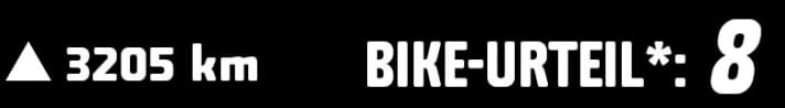   BIKE-Urteil: Maximal-Punktzahl 10. Das Urteil ist keine Addition der einzelnen Punkte sondern subjektiv geprägt. In das Urteil fließen Fahrverhalten, Wartungsaufwand, Breite des Einsatzbereiches und Gesamteindruck des Fahrers ein.