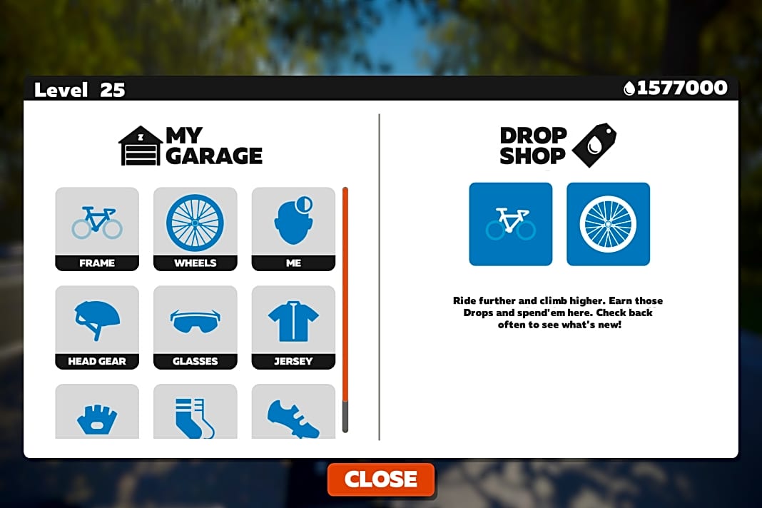Der neue Auswahlbildschirm zeigt links unter "My Garage" die bereits gesammelten Räder und Accessoires an. Rechts gelangt man in den neuen "Drop Shop".