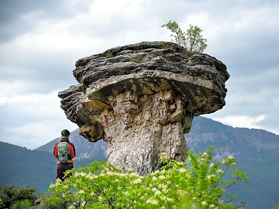 Unterwegs trifft man auf skurrile Felsformationen wie den Steinpilz Fungo di Albaredo.