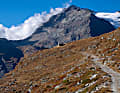 Der Abstecher zum Rifugio Sassal Masone lohnt sich landschaftlich wie fahrtechnisch. Weiß im Hintergrund glänzt der Palü-Gletscher.
