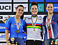 Ausscheidungsfahren der Damen: Gold Lotte Kopecky (Belgien), Silber Rachele Barbieri (Italien), Bronze Jennifer Valente (USA)