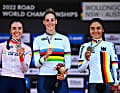 Alle Weltmeisterinnen & Weltmeister der Rad-WM 2022: Einzelzeitfahren U23 Frauen: Gold Vittoria Guazzini (Italien), Silber Shirin van Anrooij (Niederlande), Bronze Ricarda Bauernfeind (Deutschland) 