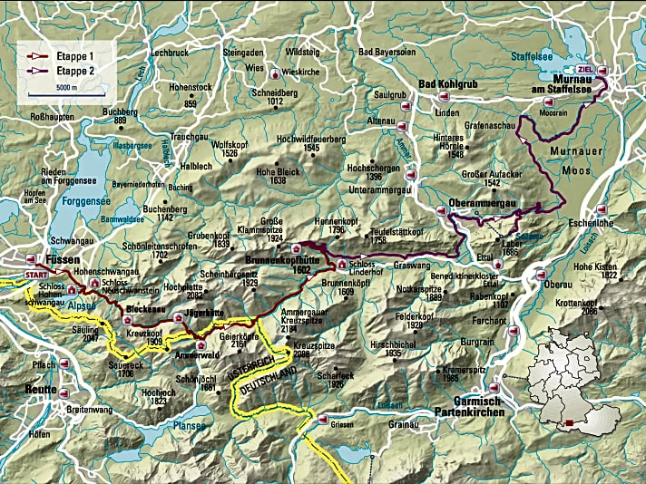 Die 2-Tages-Etappe in  den Ammergauer Alpen