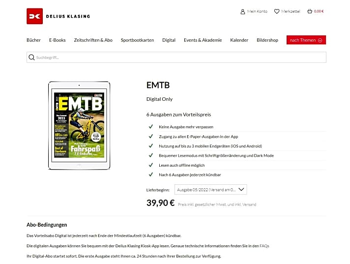 Ein Jahr lang, das heißt 6 Ausgaben EMTB Magazin digital lesen – für nur 39,99 Euro!
