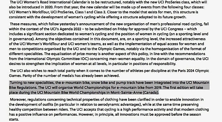   Minimalistisch: Die Infos der UCI verstecken sich in einer langen Pressemitteilung und sind bisher eher spärlich.