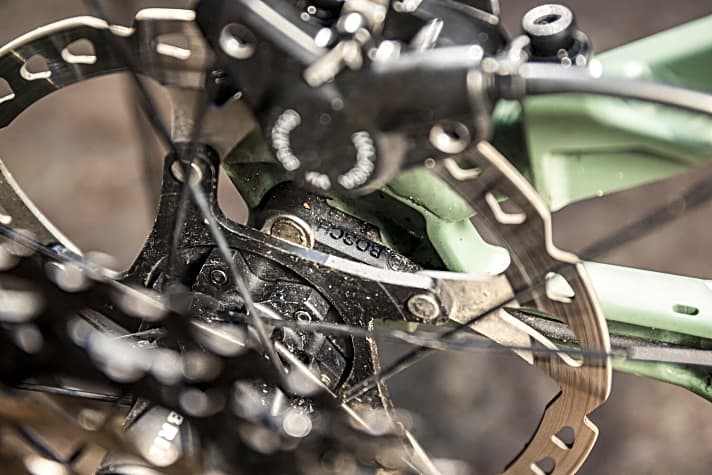   Der Speedsensor wandert bei allen Bosch-Bikes an die Ausfallenden, der Magnet an die Bremsscheibe. Eine saubere Lösung.