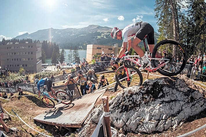  Nino Schurter performs at the UCI XCO World Championships in Lenzerheide on September 8th, 2018