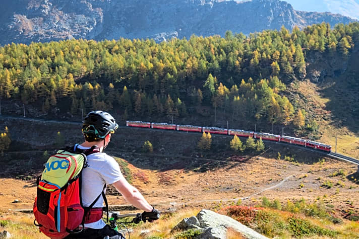   Fährt fast überall hin. Die Rhätische Bahn ist die höchstliegende Eisenbahnlinie Europas und in Graubünden eine vorzügliche Alternative zum Auto. Manchmal geht's sogar so steil rauf, dass man die Bahn als Shuttle nutzen kann.