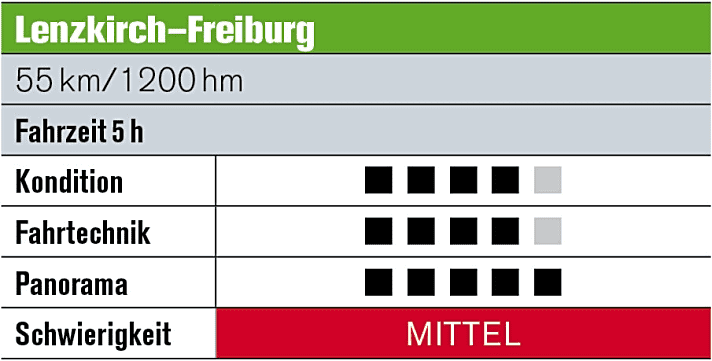   Tour 5: Lenzkirch – Freiburg  Auf die höchsten Gipfel: erst auf den Feldberg (1492 m) mit Hütteneinkehr, dann auf den Schauinsland, den Hausberg von Freiburg. Dann geht’s auf einem Traum-Trail 900 Höhenmeter ins Ziel hinunter.