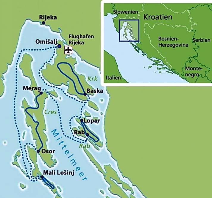   Die Route des 4-Island-Rennen 2015: Man schippert per Boot von Insel zu Insel, wo einzelne Etappen gefahren werden.