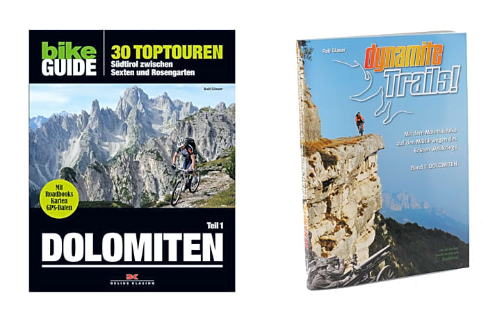   Die besten Militärtrails: Ralf Glaser hat sich durch uralte Kriegsdokumente gelesen und sich dann auf Spurensuche am Berg begeben. Heraus kamen diese beiden Touren-Bücher. Infos: <a href="http://www.delius-klasing.de/buecher/BIKE+Guide+Dolomiten+%28Band+1%29.80797.html" target="_blank" rel="noopener noreferrer">www.delius-klasing.de</a>  und auf <a href="http://www.dynamite-trails.de/" target="_blank" rel="noopener noreferrer nofollow">www.dynamite-trails.de</a>