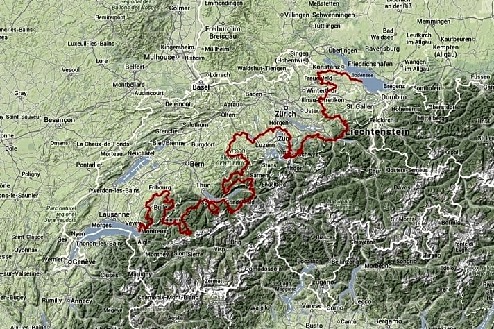   Schweiz-Cross: Hier die ungefähre Routen-Planung des Navad-1000. Die exakten Streckendaten werden nur die Teilnehmer erfahren.