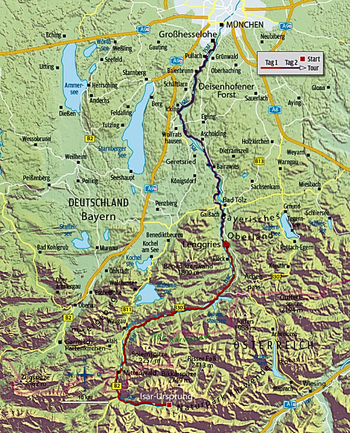   2-Tages-Tour vom Isar-Ursprung nach München