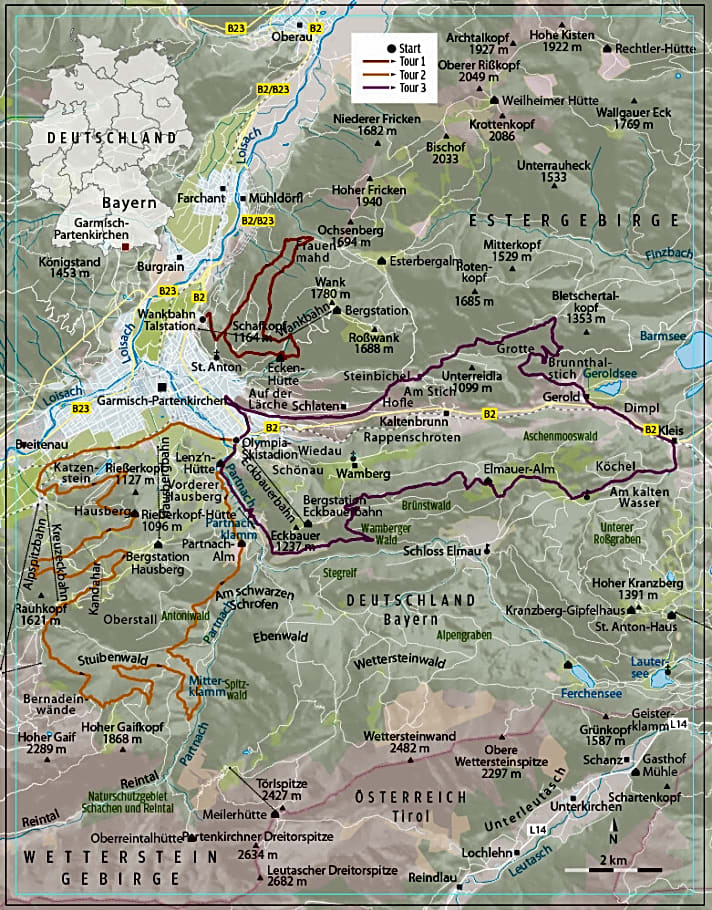   Drei Trailvarianten in Garmisch im Überblick