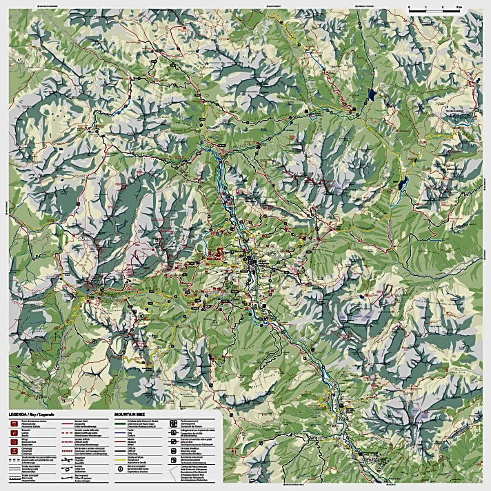   Eine Karte mit allen MTB-Touren und Trails rund um Cortina d'Ampezzo.