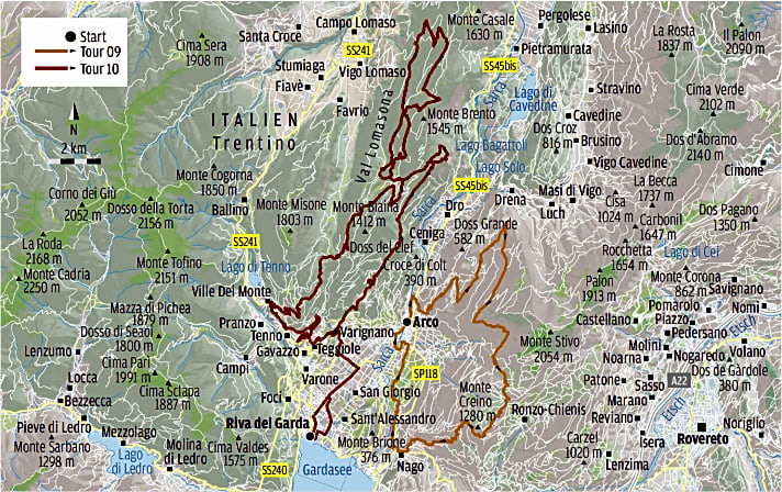   Gardasee: Trentino-Touren 09 (Naranch-Trail) und 10 (Sentiero dei Russi).