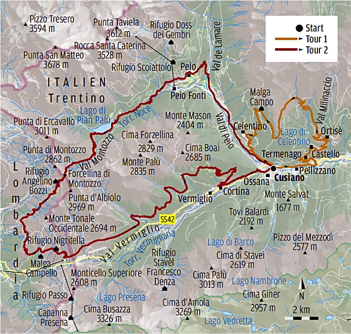   Val di Sole: Trentino-Touren 01 (Zur Malga Compo) und 02 (Forcellina di Montozzo).