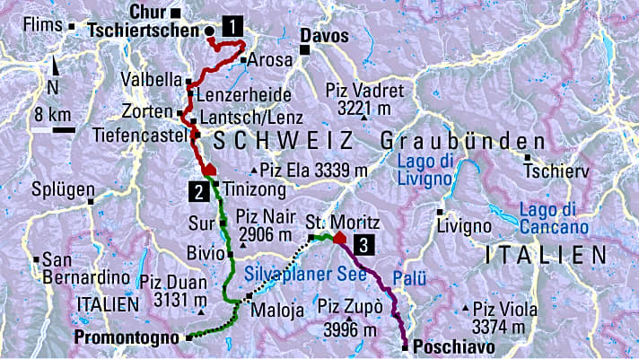   Die Route der Trans-Graubünden für Biker im Überblick.