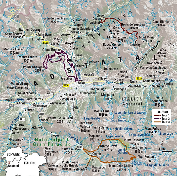   Die drei Aosta-Touren in der Übersicht