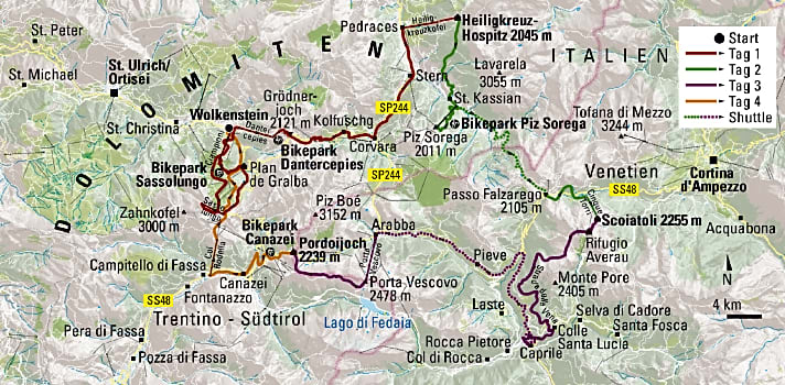   4 Tage Dolomiten-Tour im Überblick