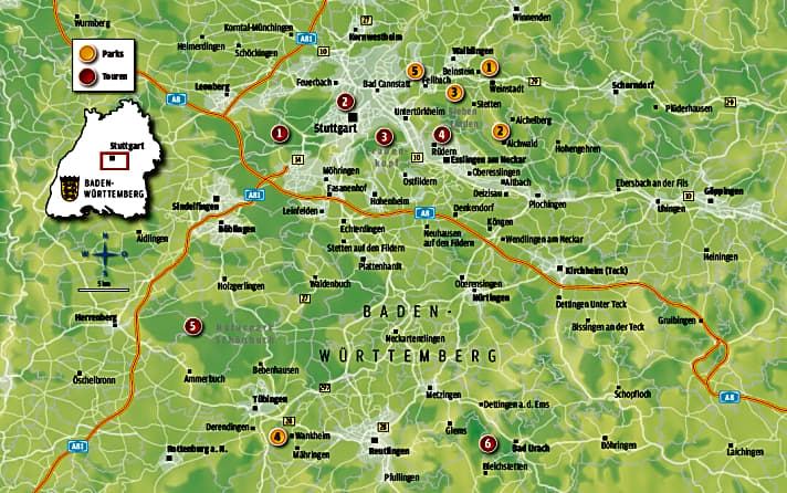   Unsere MTB-Touren rund um Stuttgart in der Karte.