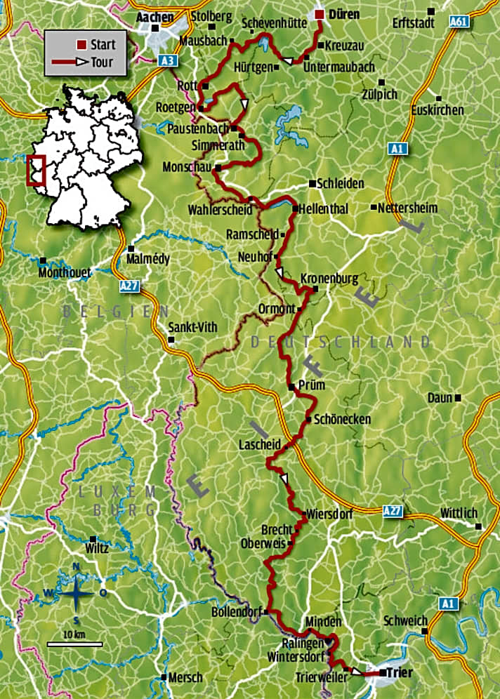   Die MTB-Route der Eifel-Durchquerung im Überblick.