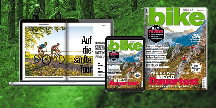    Holen Sie sich BIKE 11/2020 mit unserem Spezial "Gravel-Mountainbiken". Bestellen Sie die aktuelle <a href="https://www.delius-klasing.de/bike" target="_blank" rel="noopener noreferrer">BIKE versandkostenfrei nach Hause</a> , oder wählen Sie die Digital-Ausgabe in der BIKE App für Ihr <a href="https://apps.apple.com/de/app/bike-das-mountainbike-magazin/id447024106" target="_blank" rel="noopener noreferrer nofollow">Apple-iOS-</a>  oder <a href="https://play.google.com/store/apps/details?id=com.pressmatrix.bikeapp" target="_blank" rel="noopener noreferrer nofollow">Android-Gerät</a> . Besonders günstig und bequem lesen Sie <a href="https://www.delius-klasing.de/bike-lesen-wie-ich-will?utm_campaign=abo_2020_6_bik_lesen-wie-ich-will&utm_medium=display&utm_source=BIKEWebsite" target="_blank" rel="noopener noreferrer">BIKE im Abo</a> .