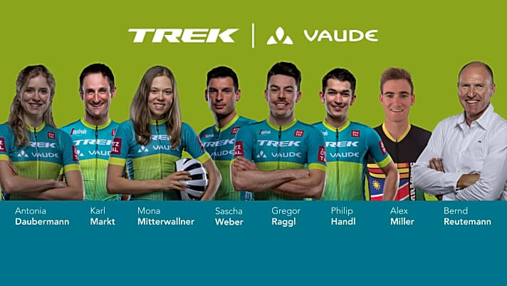   Mit diesem Aufgebot startet Team Trek-Vaude 2021 ins Rennen. VAUDE 